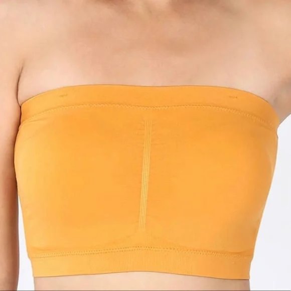 NEW Mustard Seamless Bandeau Tube Top with built in Bra - Picture 3 of 3
